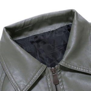 Veste en cuir PU gris pour homme, col rabattu, fermeture éclair, coupe ajustée, style motard, vêtement d'automne - Product Image 4
