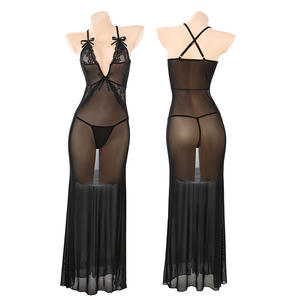 Женское тонкое эротическое кружевное сетчатое прозрачное длинное платье с цветочным узором, соблазнительная ночная рубашка для взрослых, с глубоким вырезом, прозрачная, сексуальная - Product Image 6