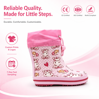 Sepatu Bot Hujan Anak Motif Sapi Kartun Warna Pink, Karet Alam Anti Air, Kerah Serut, Sepatu Wellington untuk Balita Perempuan, Bermain di Luar Ruangan