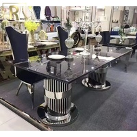 Table à manger rectangulaire en marbre blanc, haute qualité, design de luxe, base en acier inoxydable, villa salon 8/10 places