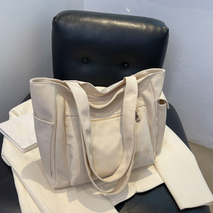 กระเป๋าผ้าแคนวาสแบบมีซิป สีพื้น ความจุเยอะ ใช้ซ้ำได้ แฟชั่นปี 2025 ขายส่ง ยอดนิยม รับผลิตตามแบบ - Product Image 3