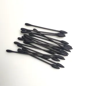 Black Paperstem Cotton Swab Double Tips Head Ear Cleaning Swab Stick Portable