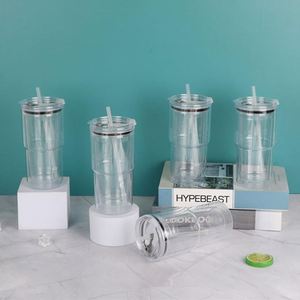 Gobelet isotherme tendance et coloré de 40 oz en plastique à double paroi avec poignée et paille pour la maison, la cuisine et la table à manger - Product Image 5