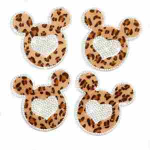 แผ่นปะรูปหัวหนูลายเสือดาวน่ารัก ประดับด้วยเพชรเทียม รีดติดได้ สำหรับตกแต่งรองเท้า กระเป๋า เสื้อผ้า หมวก - Product Image 1