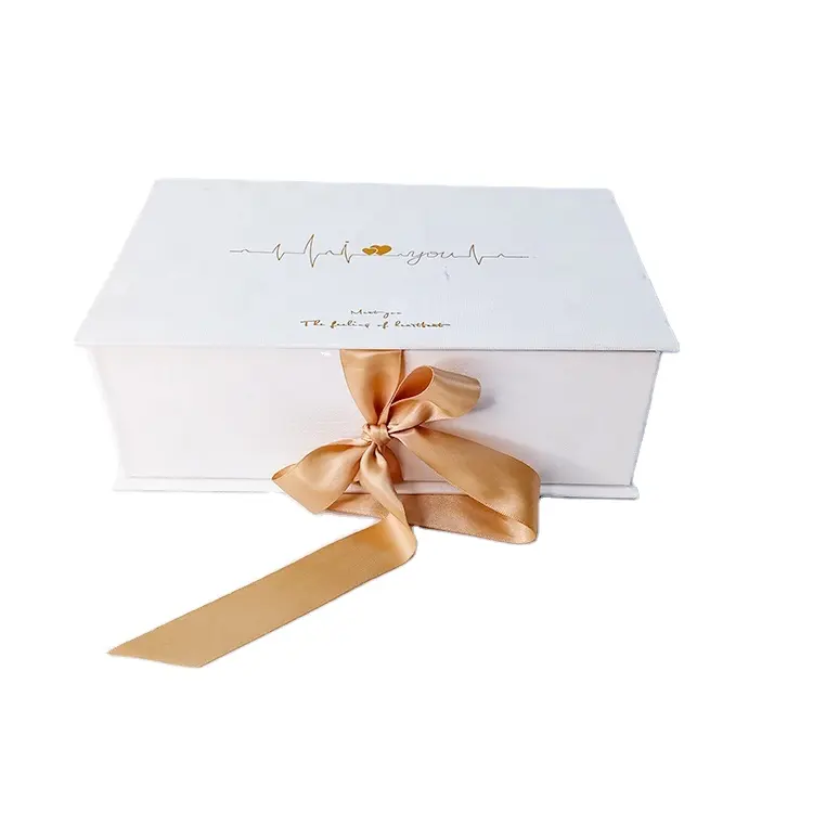 custom cardboard Good Quality Gift Packaging personalized white magnetic closure bridesmaid gift box with ribbon closure