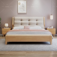 Cama de Plataforma Nórdica de Madera Maciza de Caucho con Almacenamiento a Presión de Aire, 1.8m x 2m, Tamaño King, Cama Doble con Cabecero Suave, Ecológica