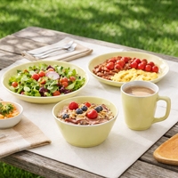 Service de table GuangDa classique jaune citron en grès émaillé, 16 pièces, bols à salade, tasses, compatible lave-vaisselle et micro-ondes, résistant à la chaleur