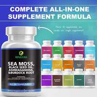 Tablet Suplemen Herbal All-in-1 OEM/ODM Sea Moss Minyak Biji Hitam Ashwagandha Akar Burdock untuk Dewasa, Mendukung Imunitas & Pencernaan