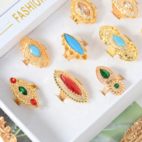 Bague en zircon vintage plaquée or 18 carats, style moyen-oriental, bijoux de mariage islamiques, étanche, sans ternissement, réglable pour femmes