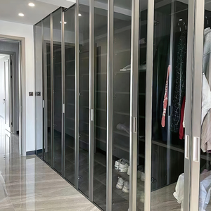 Tủ quần áo âm tường phòng ngủ, cửa trượt, thiết kế hiện đại với cửa kính khói, tủ quần áo walk-in, cửa giấu kín. - Product Image 5