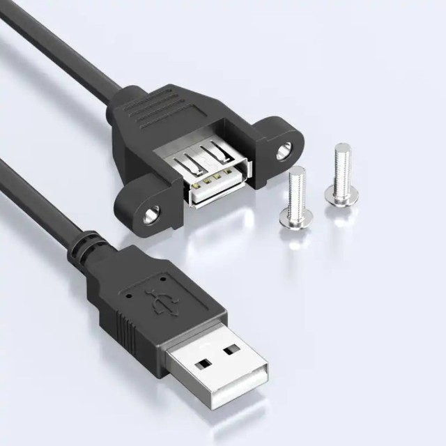 Wholesale Black USB2.0 a Male to Female with Screw Nut Locking USB 2.0 Panel Mount Extension Cable for Computer
