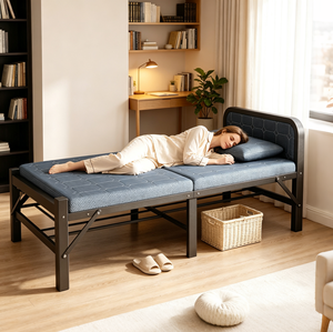 Cama Plegable de Hierro y Microfibra, Portátil, <span class=keywords><strong>Precio</strong></span> de Fábrica, MOQ 10-100, Embalaje Personalizado, Proveedor para Hoteles, Oficinas y Hogares, VLranlife - Product Image 2
