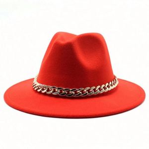Sombreros Fedora de Ala Ancha para Mujer al por Mayor, Sombreros Fedora de Poliéster Baratos en 27 Colores Sólidos con Cadena - Product Image 3