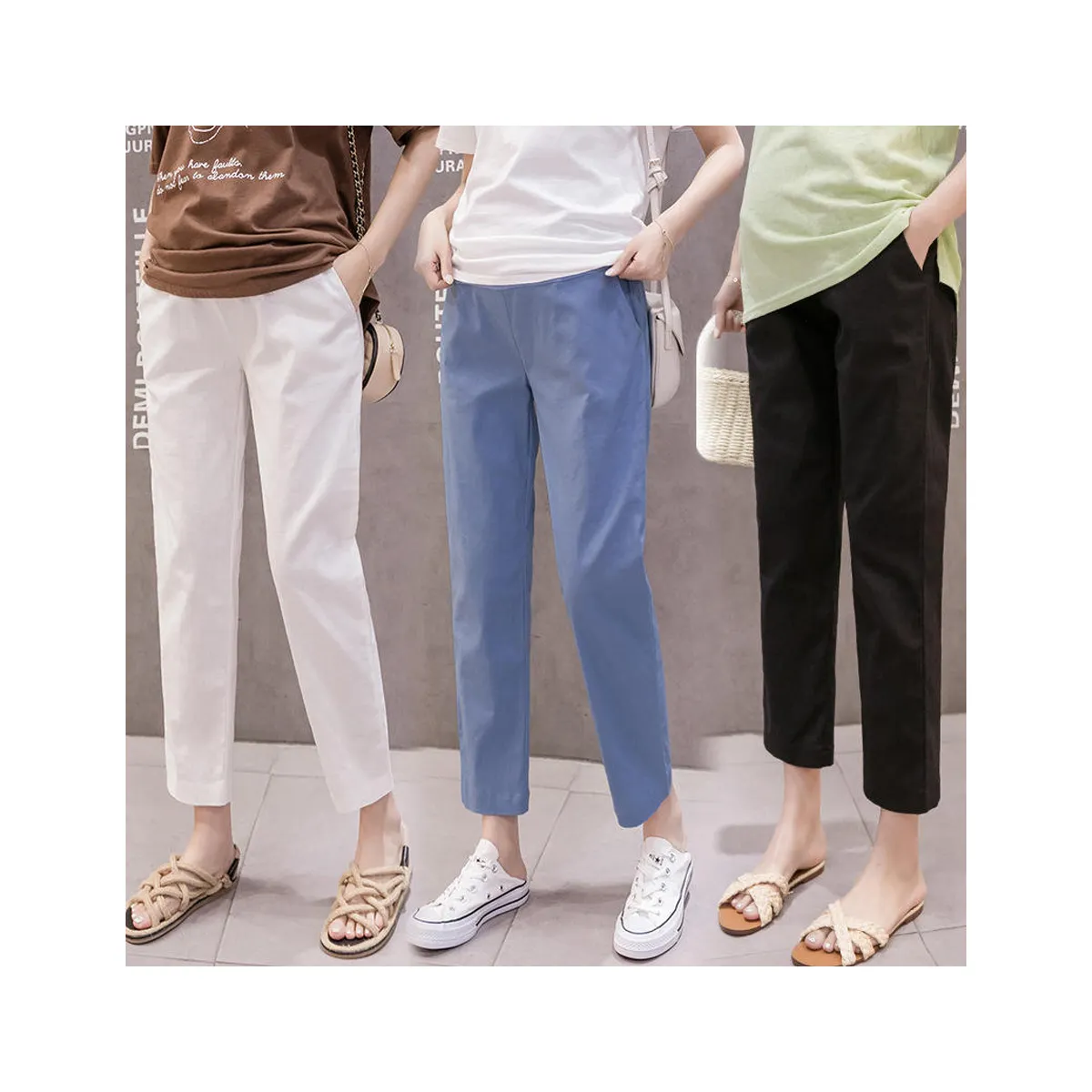 Top quality Pregnant Women Empire Pants Mid-Calf Maternity Belly Trousers Office Lady Elegant Pants
