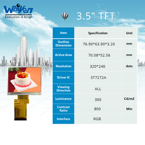 Waiken 3.5 inch <span class=keywords><strong>IPS</strong></span> TFT <span class=keywords><strong>LCD</strong></span> <span class=keywords><strong>Panel</strong></span> với 320x240 Độ phân giải RGB giao diện LED Đèn nền st7272a điều khiển IC 350cd/M2 độ sáng - Product Image 2