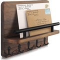 Porte-clés mural en bois massif, organisateur de rangement pour entrée, support rectangulaire multifonctionnel pour courrier et clés - Product Image 1