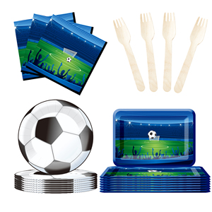 DAMAI - Juego de Vajilla Desechable de Papel con Diseño Deportivo para Fiesta de Cumpleaños, Platos, Servilletas y Vasos con Temática de Fútbol - Product Image 3