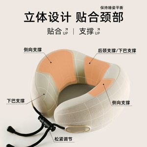 <b>Memory</b> Foam U-Shaped Neck Pillow 23x23x12cm Portable Travel Pillow For Airplane Nap Support - Product Image 4