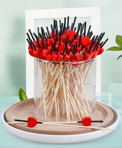 4,72 pouces, paquet de 100, cure-dents en bambou jetables à manche noir et cœur rouge pour apéritifs, boissons, fruits, nourriture - Product Image 5