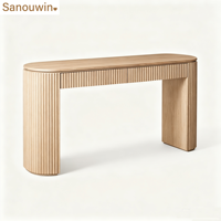 Console moderne en chêne massif cannelé avec 2 tiroirs, table d'appoint à bords arrondis pour entrée, couloir, villa et intérieur de maison