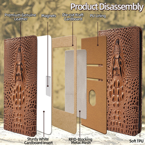 Funda Tipo Libro de Cuero Genuino de Lujo con Relieve, Magnética y Resistente a Impactos para Samsung <span class=keywords><strong>Galaxy</strong></span> S26 S25 <span class=keywords><strong>Ultra</strong></span> S24 S23 S22 <span class=keywords><strong>S21</strong></span> Plus - Product Image 4