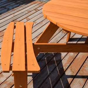Durable Wooden round Outdoor Dining <b>Table</b> with Built-In Benches – Perfect for Family Gatherings <b>Garden</b> Parties - Product Image 5