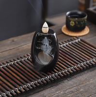 Brûleur d'encens à refoulement en céramique émaillée noire, motif cascade de montagne, décoration de table pour salle de thé zen chinoise