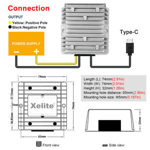 Convertitore <span class=keywords><strong>DC</strong></span>-<span class=keywords><strong>DC</strong></span> Impermeabile da 12V/24V a 5V 9V 12V 15V 20V 3A 65W, Modulo Step-Down, Adattatore di Alimentazione Compatibile con UAV (USB Type-C) - Product Image 2