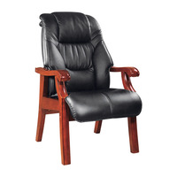 Chaise d'invité de réunion en bois massif classique avec coussin en cuir noir durable Chaises de visiteur de bureau durables pour chaises de bureau en bois