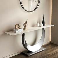 Table Console Moderne de Luxe en Bois et Métal, Décoration Élégante avec Dalle de Roche pour Salon ou Meuble d'Entrée