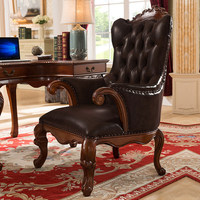 Fauteuil de direction de style américain en bois massif, pour bureau, bureau à domicile, en cuir de vachette, design classique