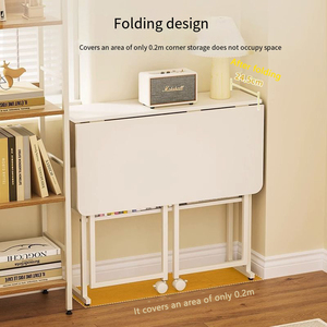 Nhà Máy Trực Tiếp Gấp Ròng Rọc Bảng Căn Hộ Nhỏ Bàn Di Động Tiết Kiệm Không Gian Bàn Học Tập Thép Và Gỗ Bàn Máy Tính - Product Image 4