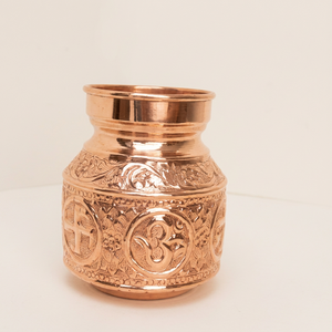 แจกันทองแดงทรงกลมลายนูนลายทางศาสนาตกแต่งบ้านงานฝีมือโลหะแกะสลัก - Product Image 1