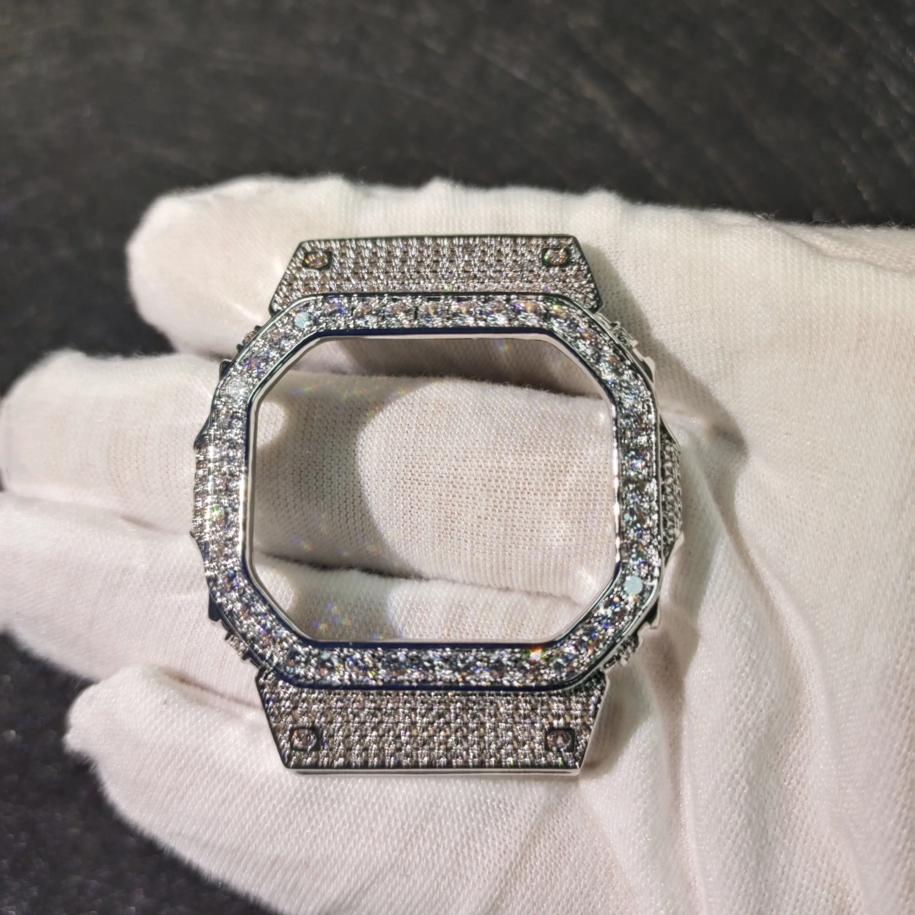 Funda de reloj de Latón chapado en rodio, brillante, DW5600, diamante, bisel