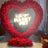 Proposition rouge décorative coeur toile de fond en forme de coeur arc proposition mariage événements scène mariage