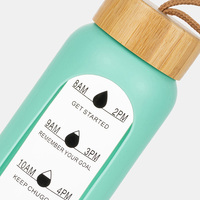 Bouteille d'eau en verre personnalisée de 32 oz avec marqueur de temps motivant, manchon en silicone, couvercle en bambou, sans BPA, compatible lave-vaisselle et micro-ondes