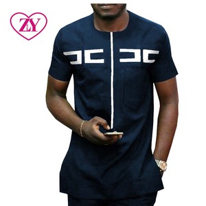 Ensemble Dashiki africain traditionnel deux pièces pour hommes vêtements d'été en coton décontracté avec tenue à manches courtes brodée - Product Image 2
