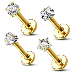 Piercings pour lèvres et langue en acier inoxydable avec zircon serti à griffes, forme étoile géométrique - Product Image 1