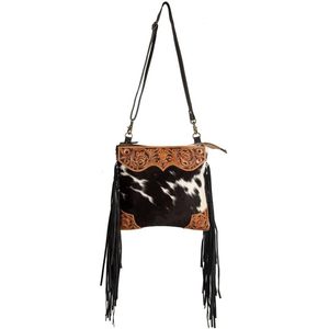 กระเป๋าถือหนังวัวแท้ Myra Bag ลายสลักพร้อมพู่ห้อย ขนาด 12.5x11.5 นิ้ว สำหรับผู้หญิง - Product Image 5