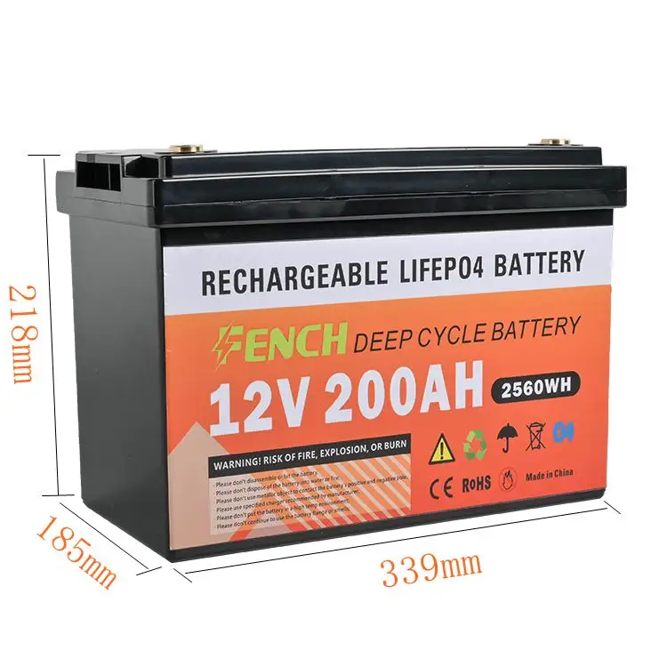 Bateria de lítio 12V energia solar 200Ah Lifepo4 pacote para kits de painel solar doméstico