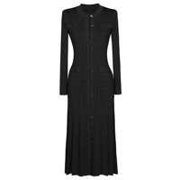 Nouvelle Arrivée 2026 – Robe Longue Moulante Texturée et Élégante à Col Rond, Boutons sur le Devant, Manches Longues en Maille Creuse, Coupe Ajustée avec Poches Décoratives