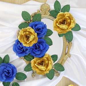 Roses artificielles sans tige en paillettes dorées lumineuses pour les décorations de mariage, la fête des mères, Noël - Imperméables, faites à la main, DIY - Product Image 2