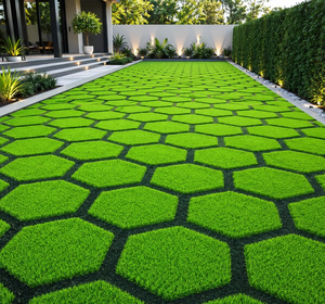 Dalles de gazon artificiel emboîtables, tapis hexagonaux verts, installation facile pour l'aménagement paysager extérieur - Product Image 1