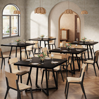 Table à manger carrée Tribesigns de 31,5 pouces pour 4 personnes, table de cuisine en bois noir avec pieds en métal pour petit espace, appartement, café