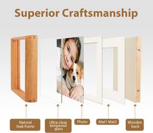 Cadre <span class=keywords><strong>photo</strong></span> en bois de teck avec verre véritable et passe-partout double, cadre carré en bois naturel pour l'affichage mural ou sur table - Product Image 5