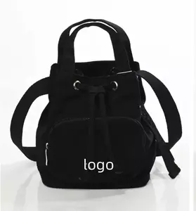 Purse for Women Cute Canvas Crossbody Bag Shoulder Handbag for Teen Girls Small Drawstring Bucket