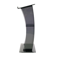 Pupitre d'église en acrylique gris fumée translucide personnalisé sur mesure avec étagère de rangement Lucite Floor Standing Speech Podium Stand