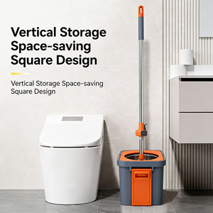 Juego de fregona giratoria de microfibra con cubo de doble accionamiento, manos libres, rotación de 360 grados, ruedas, varilla de acero inoxidable que ahorra esfuerzo - Product Image 6