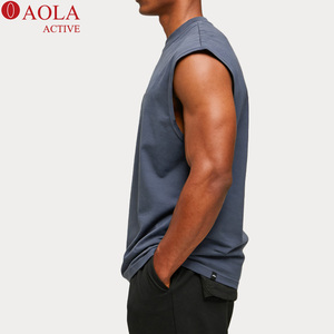 <span class=keywords><strong>Gilet</strong></span> court ample pour homme, en coton à séchage rapide, sans manches, pour le sport et la remise en forme, avec logo imprimé, taille surdimensionnée - Product Image 2