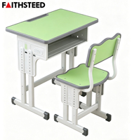 Ensemble de bureau et chaise d'école réglables en hauteur de couleur verte, bureau et chaise d'étudiant modernes pour la salle de classe, mobilier scolaire en bois pour enfants
